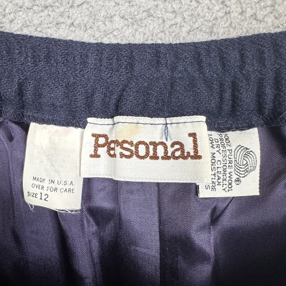 VTG Personal Skirt Womens 12 Blue Wool USA Made Minimalist Basic Capsule Classic - Picture 7 of 12